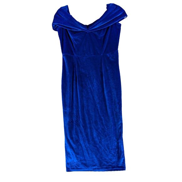 CBR Royal Blue Velvet Off The Shoulder Mini Dress Pencil Pleated Youth Large NWT - Picture 1 of 11